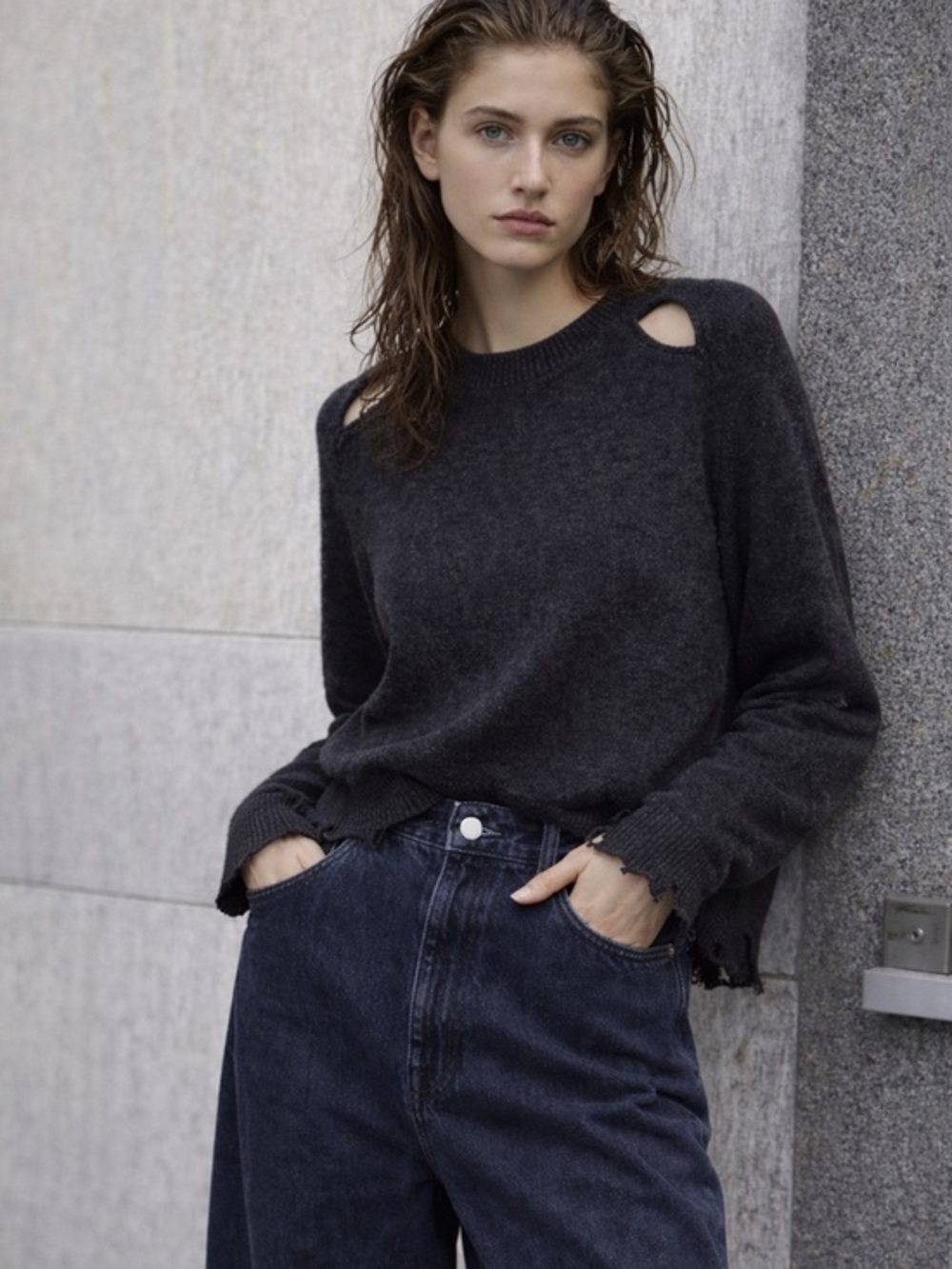 Isabel Marant etoile dark grey kelia distressed sweater